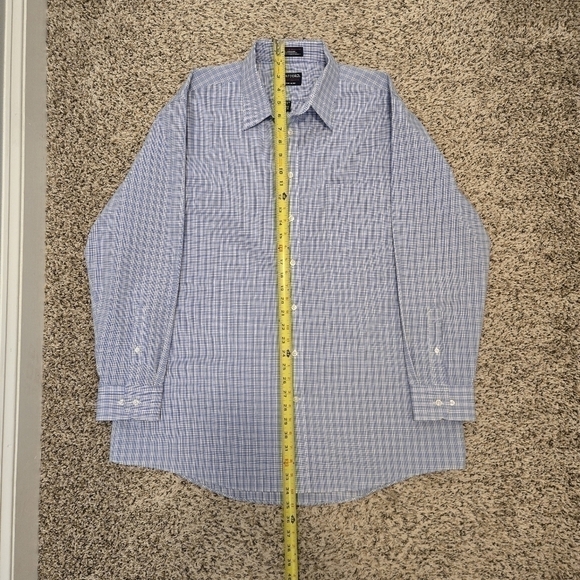 Men’s Stafford Performance The Super Shirt Blue And White Check Neck Size 17.5 - Picture 8 of 14